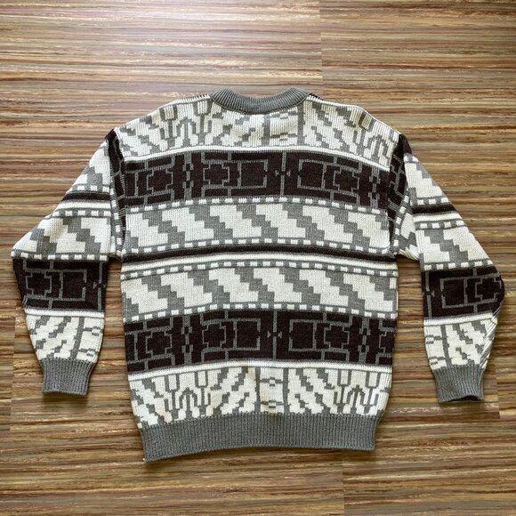 Porto Bello Pullover Knit Sweater Geometric White/Grey Acrylic Vintage 90s - Picture 6 of 6